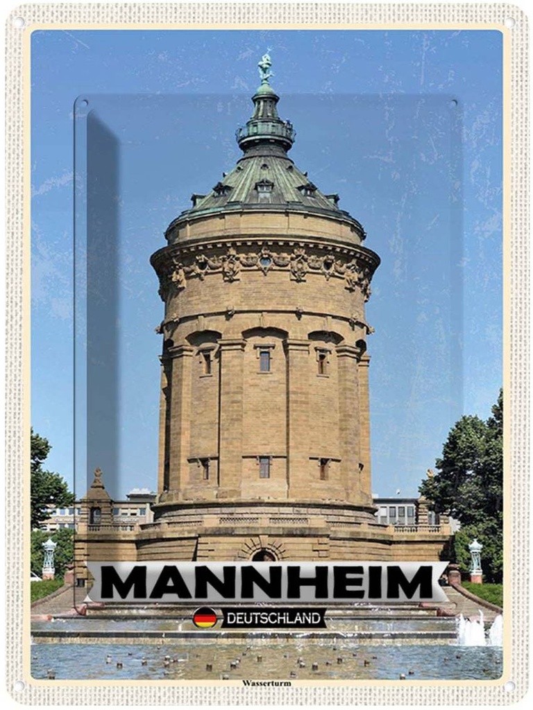 Blechschild 40x30 cm Mannheim Wassertrum Altstadt Bildmotiv Reisemotiv Abenteuer Reisen Straße Stadt Urlaub