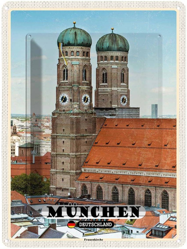 Blechschild 40x30 cm München Altstadt Frauenkirche Abenteuer Reisen Straße Stadt Urlaub