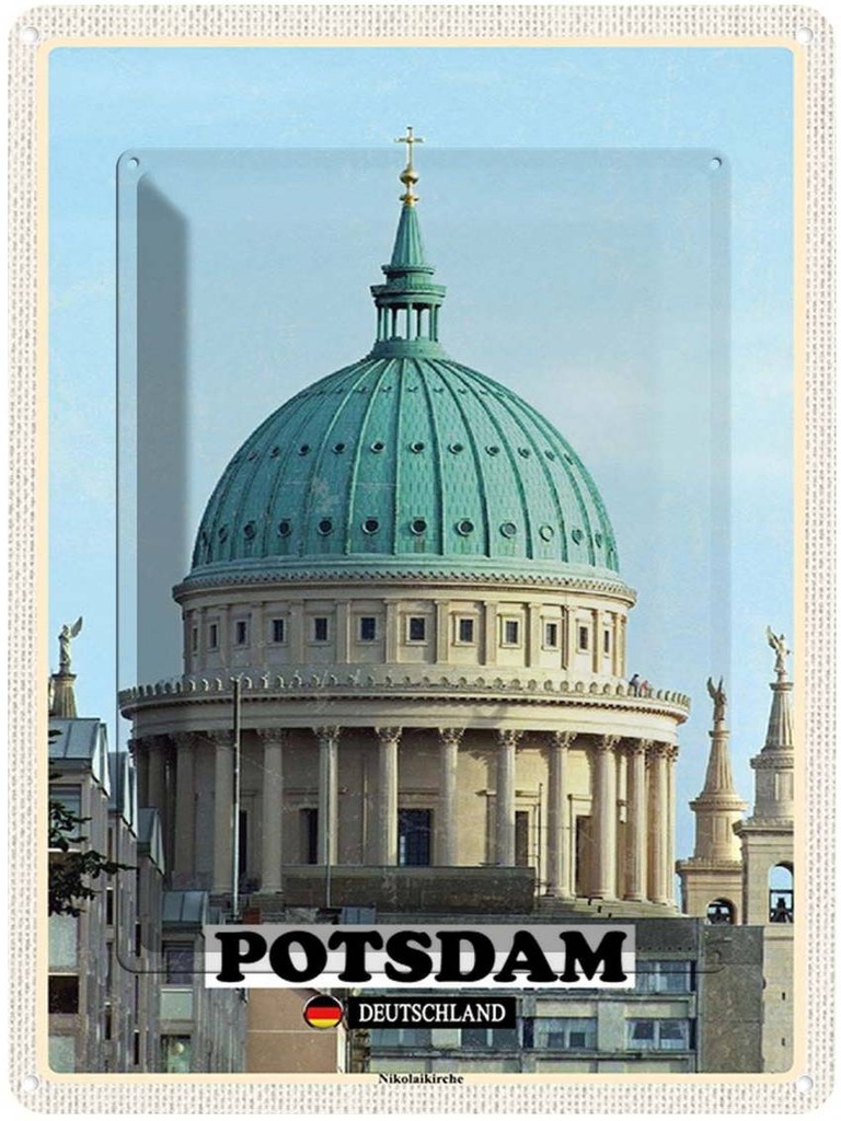 Blechschild 40x30 cm Potsdam Nikolaikirche Skulptur Bildmotiv Reisemotiv Abenteuer Reisen Straße Stadt Urlaub
