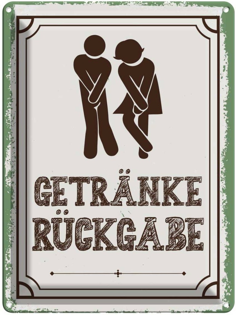 Blechschild 40x30 cm Getränke Rückgabe grün Warnschild Hinweisschild Sicherheit Vorsicht
