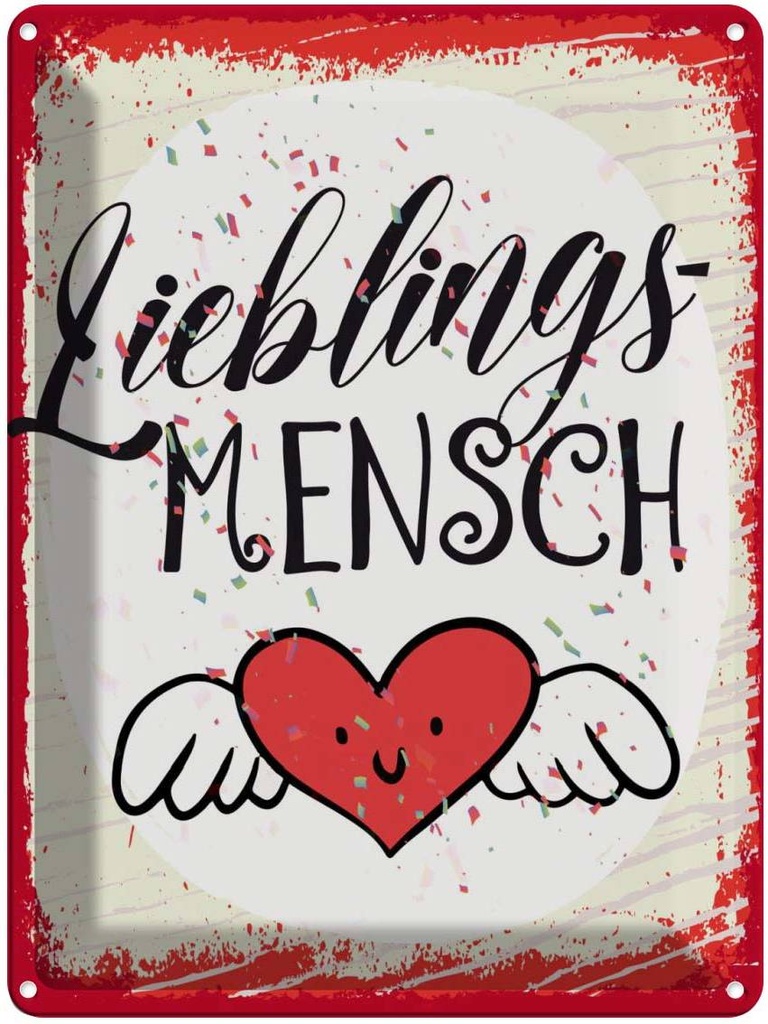 Blechschild 40x30 cm Lieblingsmensch Herz Engel rot Dekoration Spruch Zitat