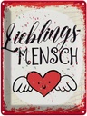 Blechschild 40x30 cm Lieblingsmensch Herz Engel rot Dekoration Spruch Zitat