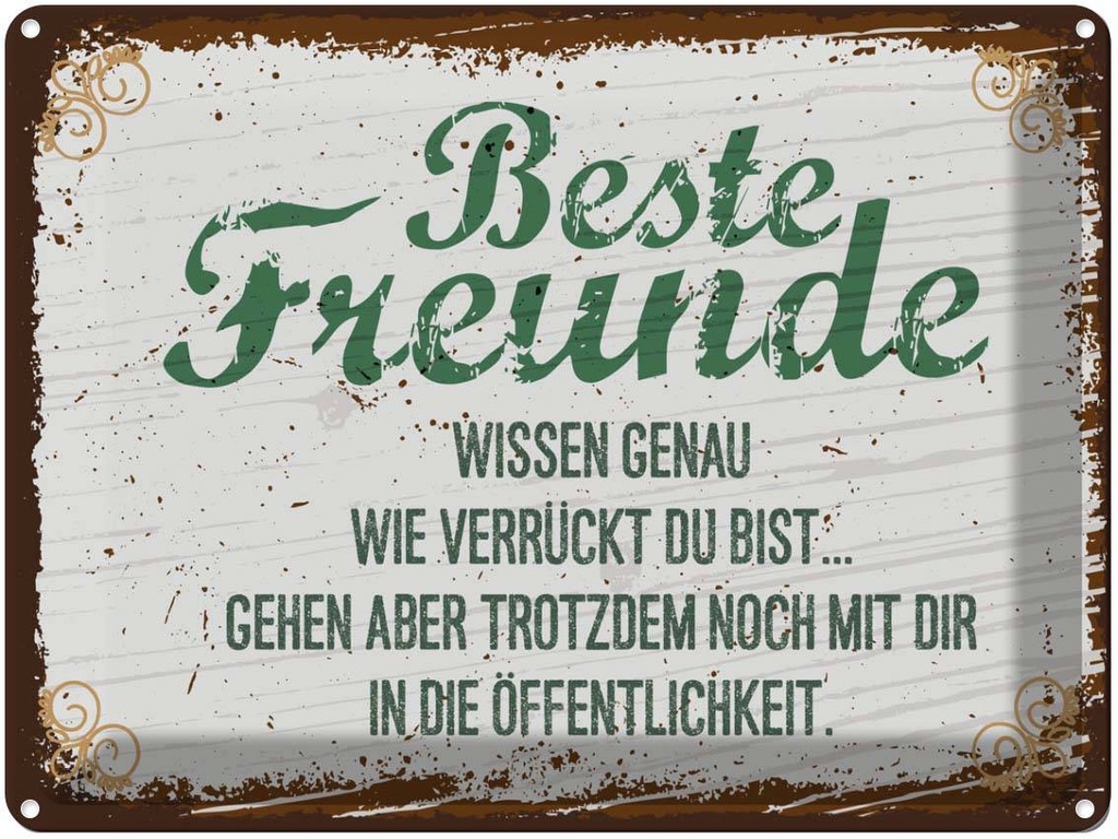 Blechschild 30x40 cm Beste Freunde wissen grün braun Spruch Zitat