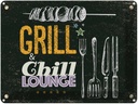 Blechschild 30x40 cm Grill & Chill Lounge grau Essen Trinken