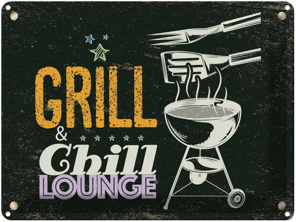 Blechschild 30x40 cm Grill & Chill Lounge grau rosa Essen Trinken