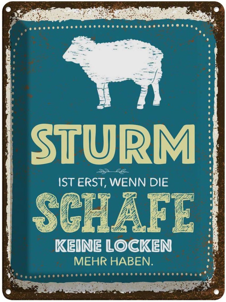 Blechschild 40x30 cm Sturm ist erst, wenn Schafe blau Spruch Zitat