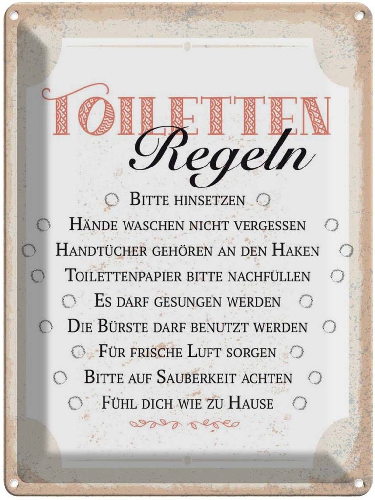Blechschild 40x30 cm Toiletten Regeln bitte hinsetzen Warnschild Hinweisschild Sicherheit Vorsicht