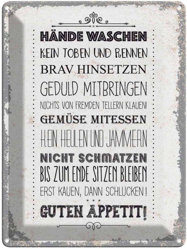 Blechschild 40x30 cm Hände waschen kein toben rennen Spruch Zitat