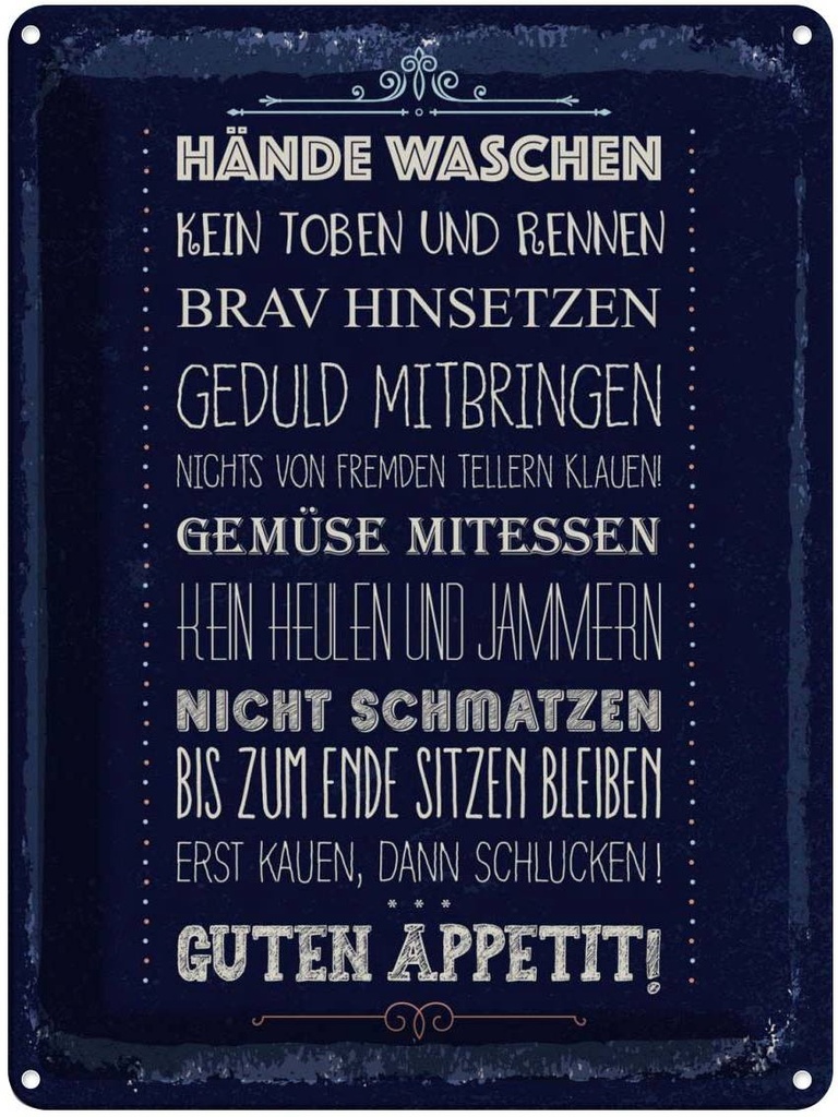 Blechschild 40x30 cm Hände waschen kein toben blau Warnschild Hinweisschild Sicherheit Vorsicht