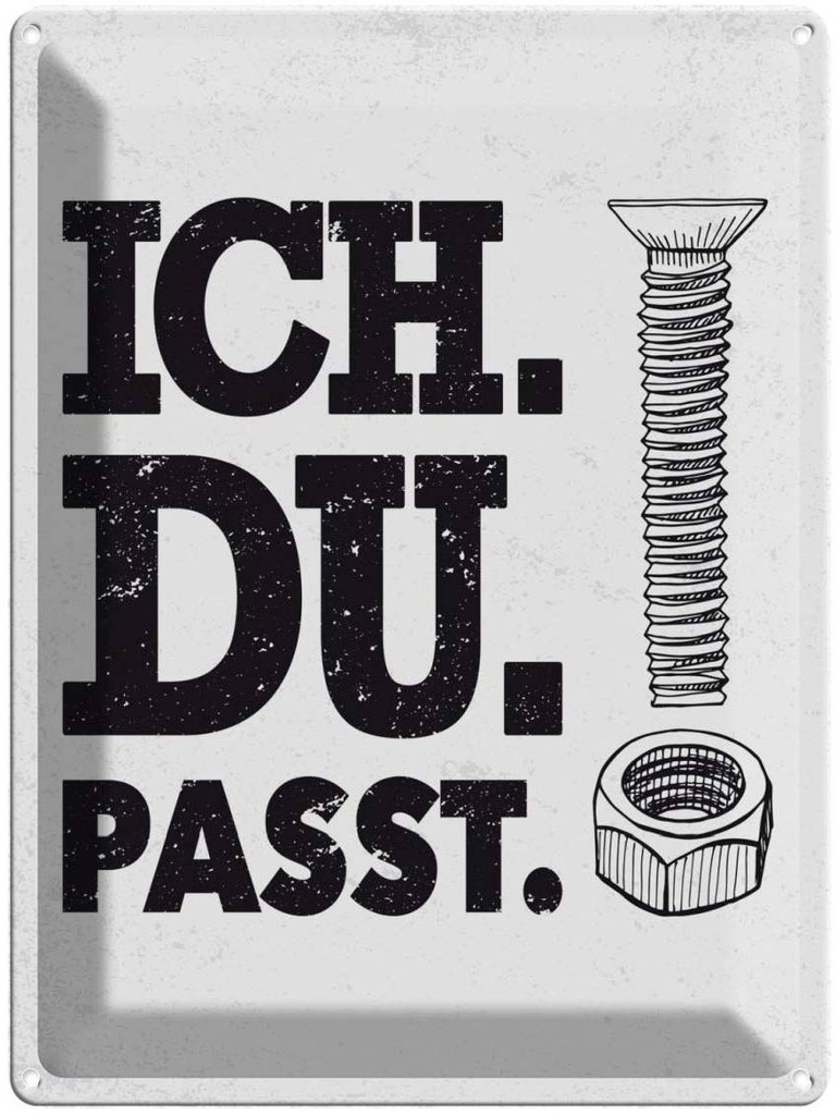 Blechschild 40x30 cm Ich Du Passt schwarz Schraube Dekoration Spruch Zitat