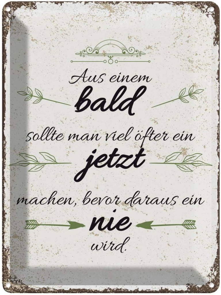 Blechschild 40x30 cm aus Blad sollte JETZT bevor NIE Spruch Zitat