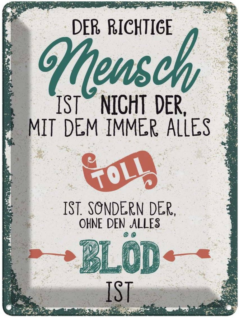 Blechschild 40x30 cm der richtige Mensch ohne alles blöd Spruch Zitat