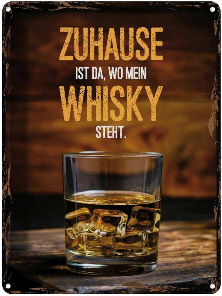 Blechschild 40x30 cm Zuhause ist da wo mein Whisky Geschenk Spruch Zitat