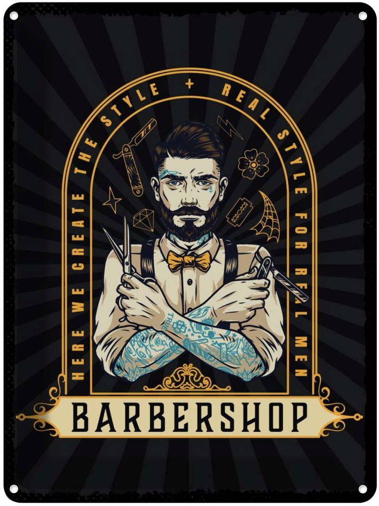 Blechschild 40x30 cm Barbershop Here we greate Style
