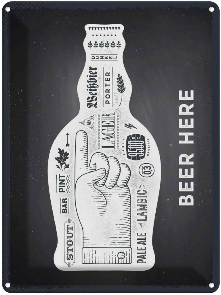 Blechschild 40x30 cm Beer here Flasche Bier Essen Trinken