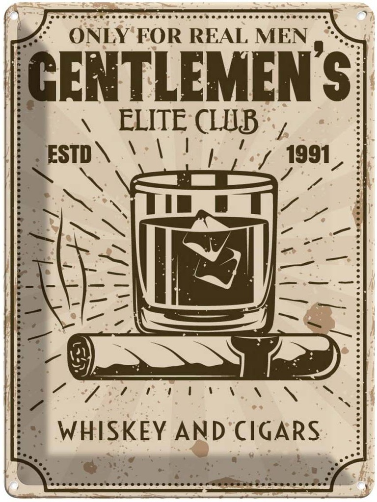 Blechschild 40x30 cm Whiskey Cigars elite club real men Essen Trinken