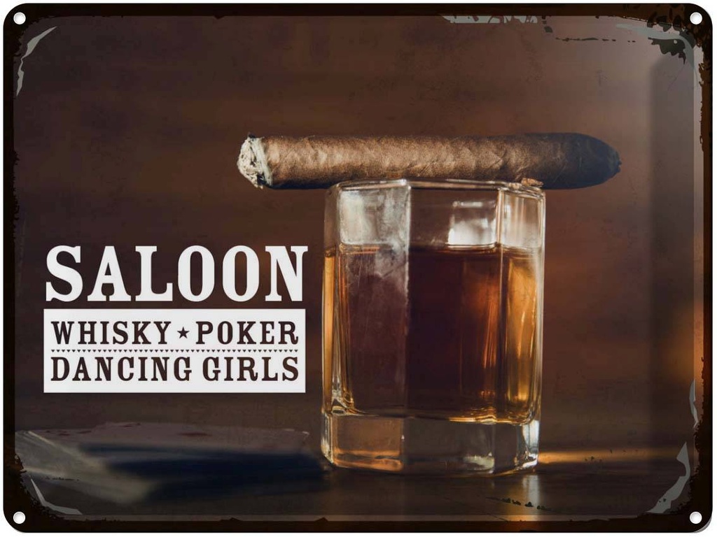 Blechschild 30x40 cm Saloon Whisky Poker Dancing girls Essen Trinken