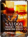 Blechschild 40x30 cm Saloon Whisky Poker Zigarre Girls Essen Trinken