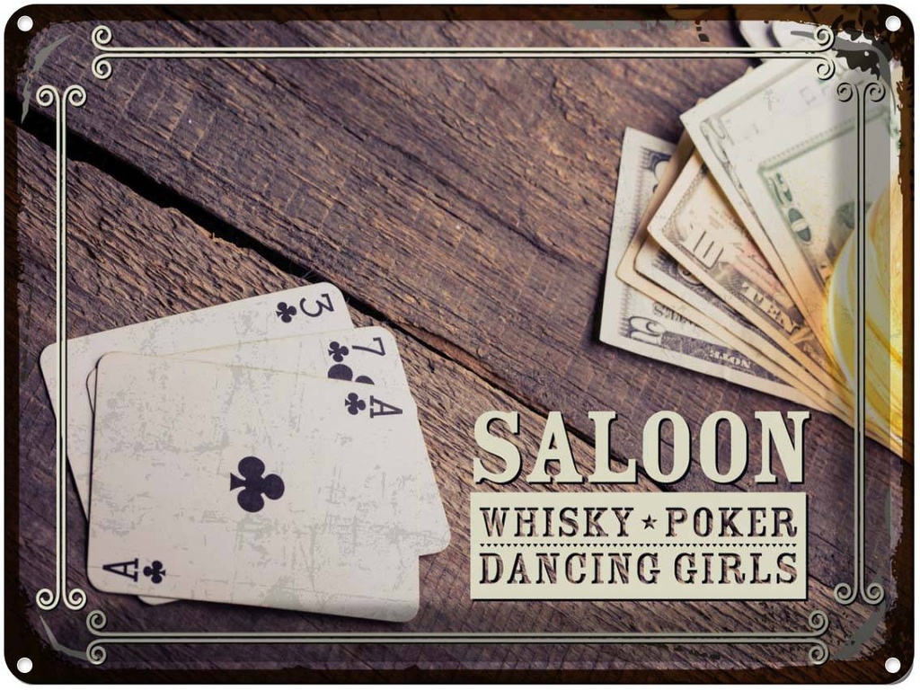 Blechschild 30x40 cm Saloon Whisky Poker Dancing Essen Trinken