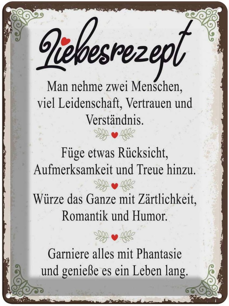 Blechschild 40x30 cm Liebesrezept man nehme 2 Menschen Spruch Zitat