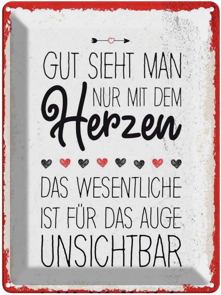 Blechschild 40x30 cm Gut sieht man nur mit dem Herzen Spruch Zitat