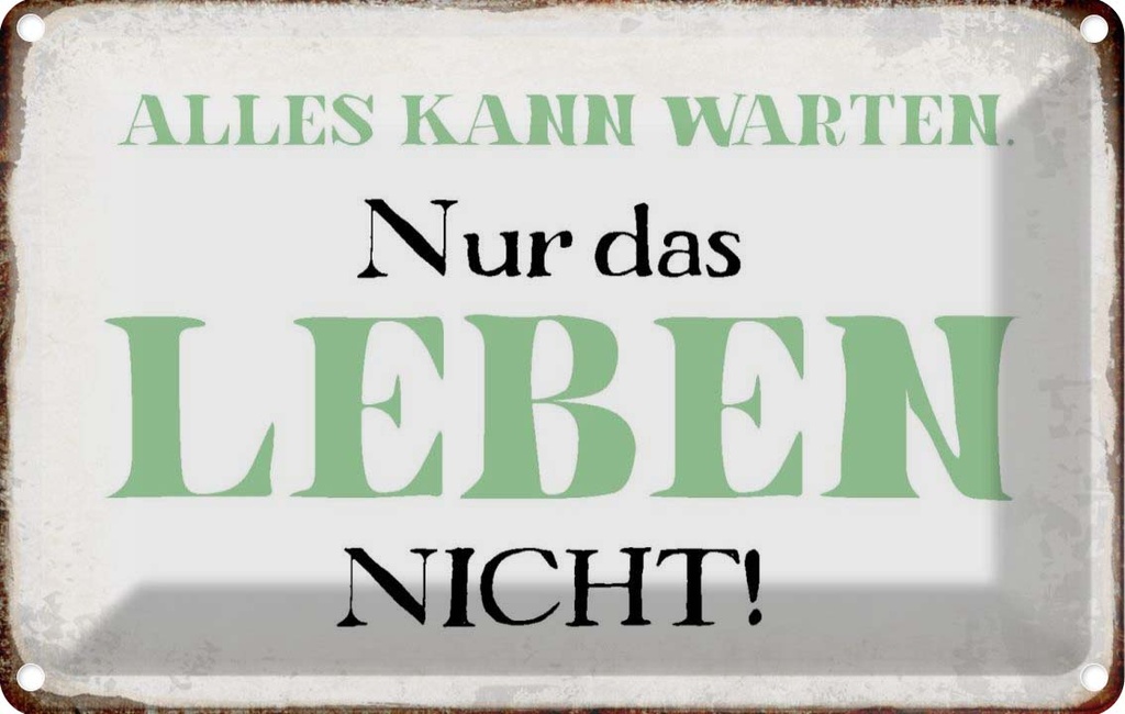 Blechschild 12x18 cm alles kann warten Leben nicht Dekoration Spruch Zitat