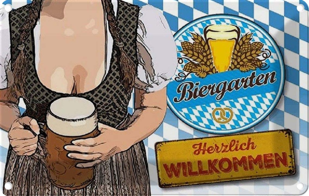 Blechschild 12x18 cm Biergarten Willkommen Bayern Essen Trinken
