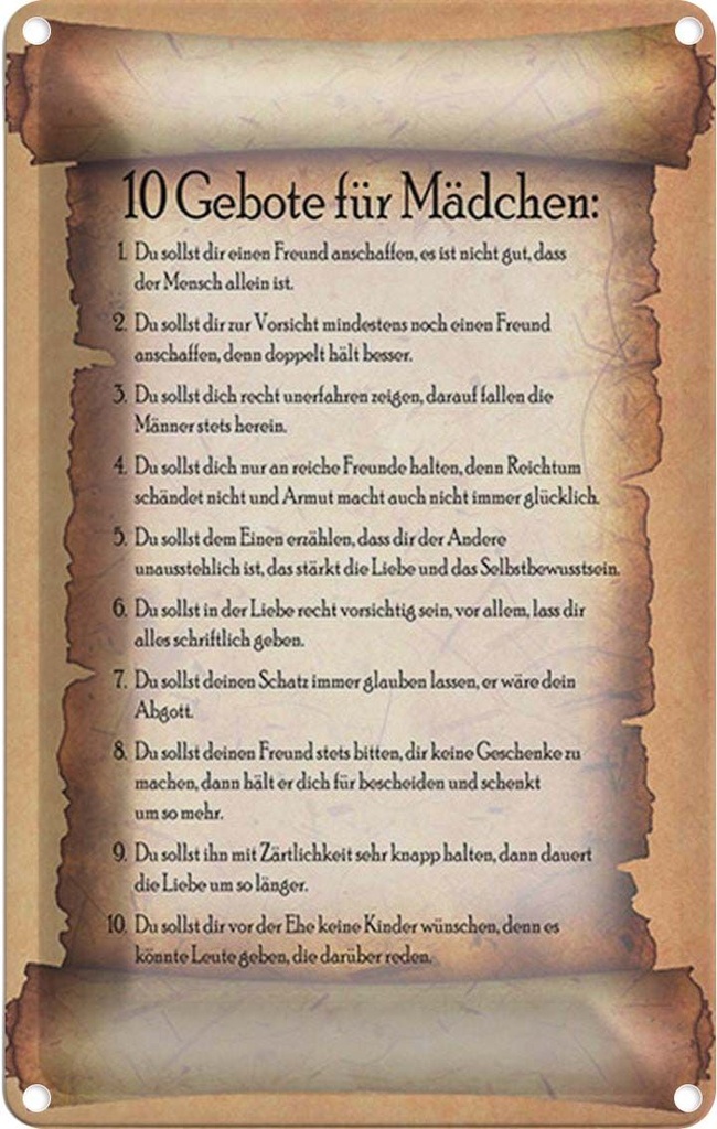 Blechschild 18x12 cm 10 Gebote für Mädchen du sollst Spruch Zitat
