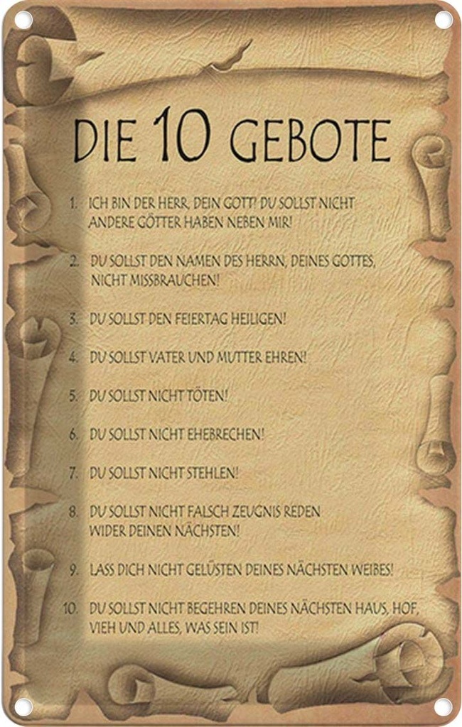 Blechschild 18x12 cm die 10 Gebote Gottes bin Herr Dekoration Spruch Zitat