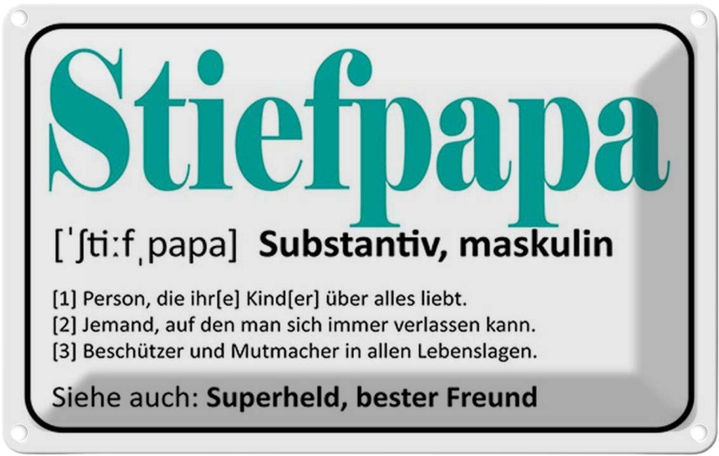 Blechschild 12x18 cm Stiefpapa Superheld Freund Dekoration Spruch Zitat