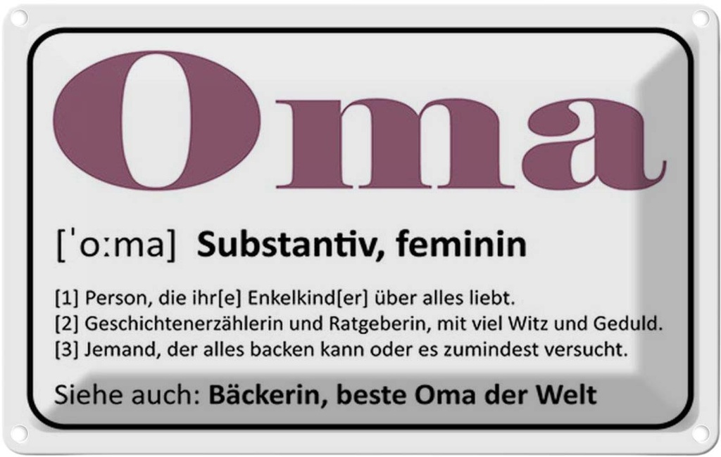 Blechschild 12x18 cm Oma Bäckerin beste Welt Opa Spruch Zitat