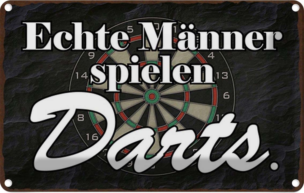 Blechschild 12x18 cm echte Männer spielen Darts Frauen Spruch Zitat