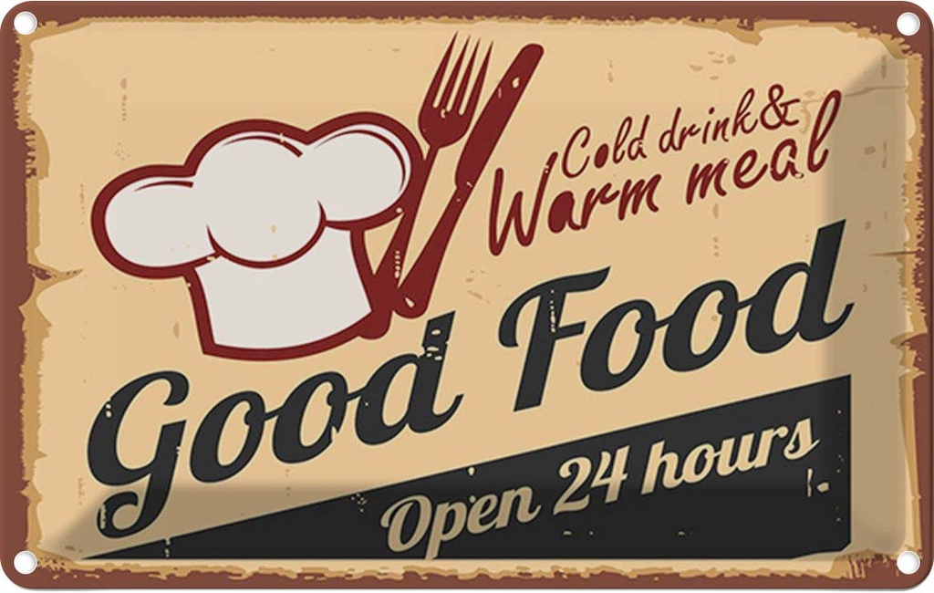 Blechschild 12x18 cm Cold drinks and warm meal Essen Trinken