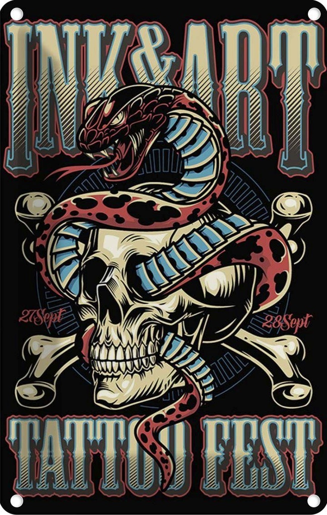 Blechschild 18x12 cm Tattoo Tatoo Fest 27 28 Sept Warnschild Hinweisschild Sicherheit Vorsicht