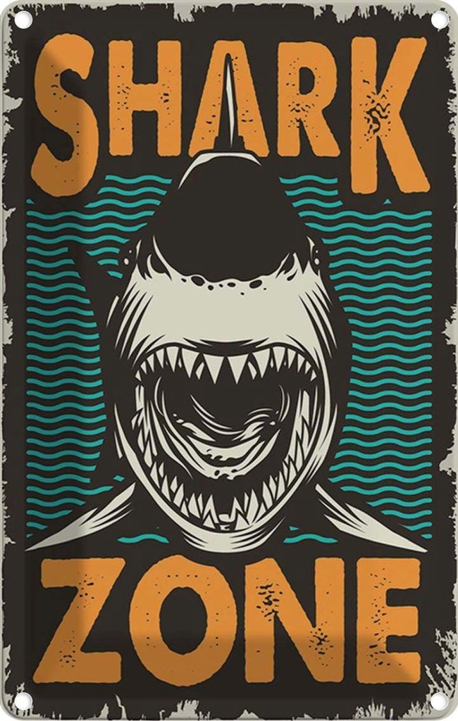 Blechschild 18x12 cm Shark Zone Hai See Warnschild Hinweisschild Sicherheit Vorsicht