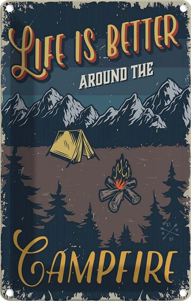 Blechschild 18x12 cm life better camp fire Camping Outdoor