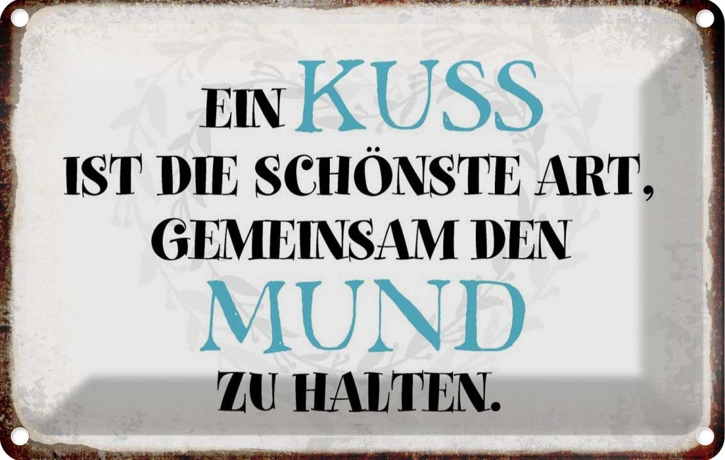 Blechschild 20x30 cm ein Kuss ist schönste Art Spruch Zitat