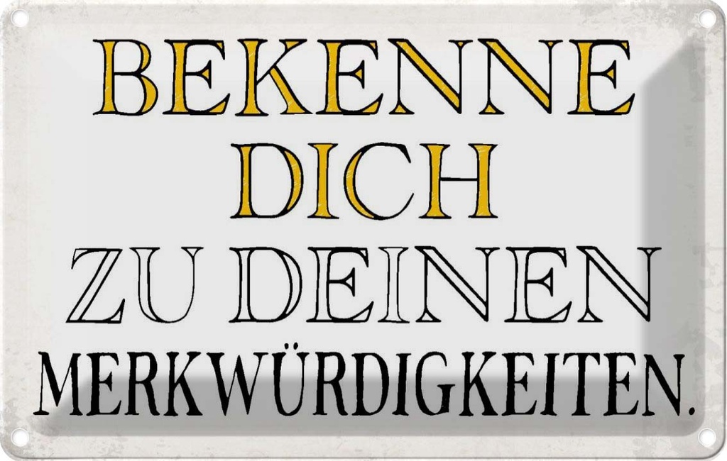 Blechschild 20x30 cm bekenne dich Merkwürdigkeiten Dekoration Spruch Zitat