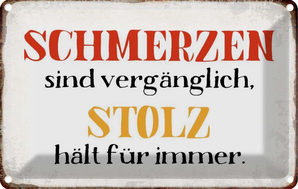 Blechschild 20x30 cm Schmerzen Solz hält für immer Dekoration Spruch Zitat