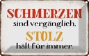 Blechschild 20x30 cm Schmerzen Solz hält für immer Dekoration Spruch Zitat