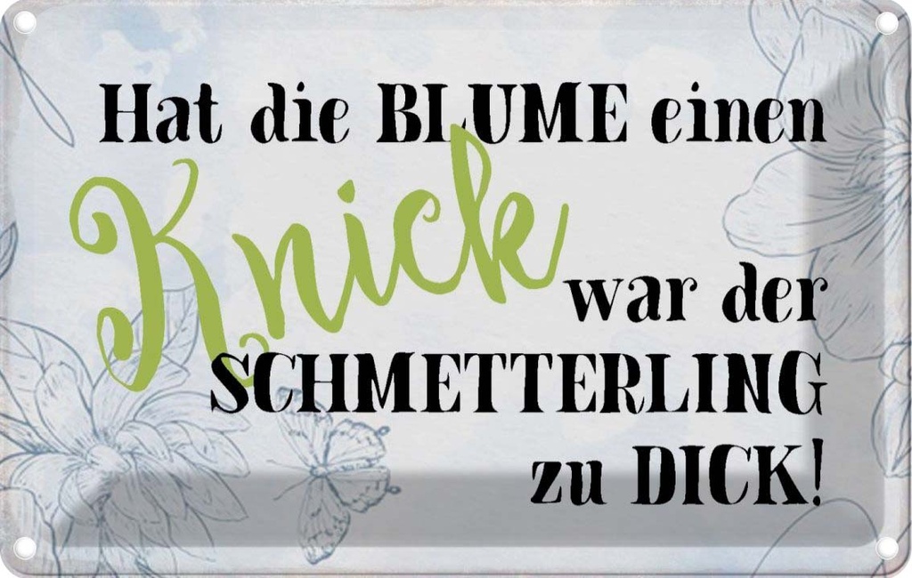Blechschild 20x30 cm hat Blume Knick Schmetterling Dekoration Spruch Zitat