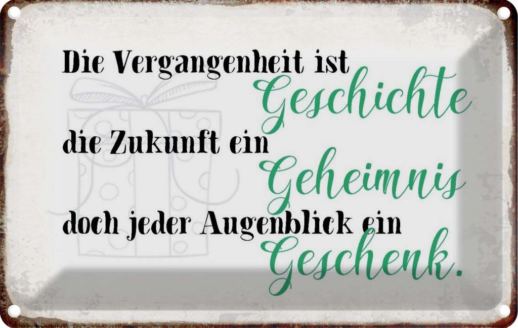 Blechschild 20x30 cm Vergangenheit Zukunft Augenblick Spruch Zitat