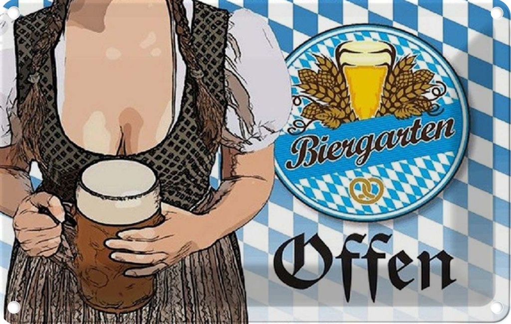 Blechschild 20x30 cm Biergarten offen Bier Bayern Essen Trinken