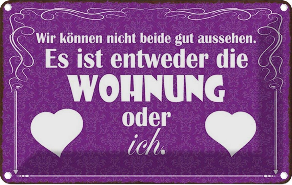 Blechschild 20x30 cm Wohnung oder ich gut aussehen Dekoration