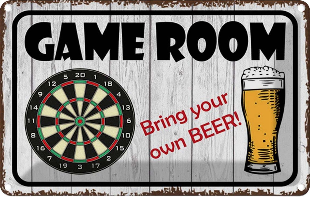 Blechschild 20x30 cm Dart game room bring your Beer Essen Trinken
