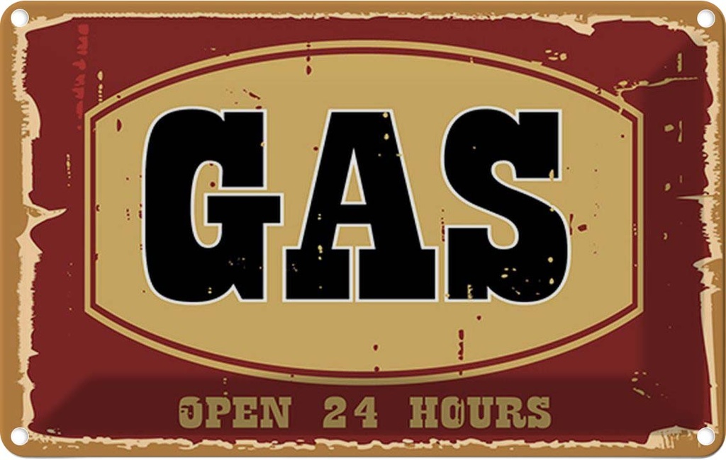 Blechschild 20x30 cm GAS open 24 hours Warnschild Hinweisschild Sicherheit Vorsicht
