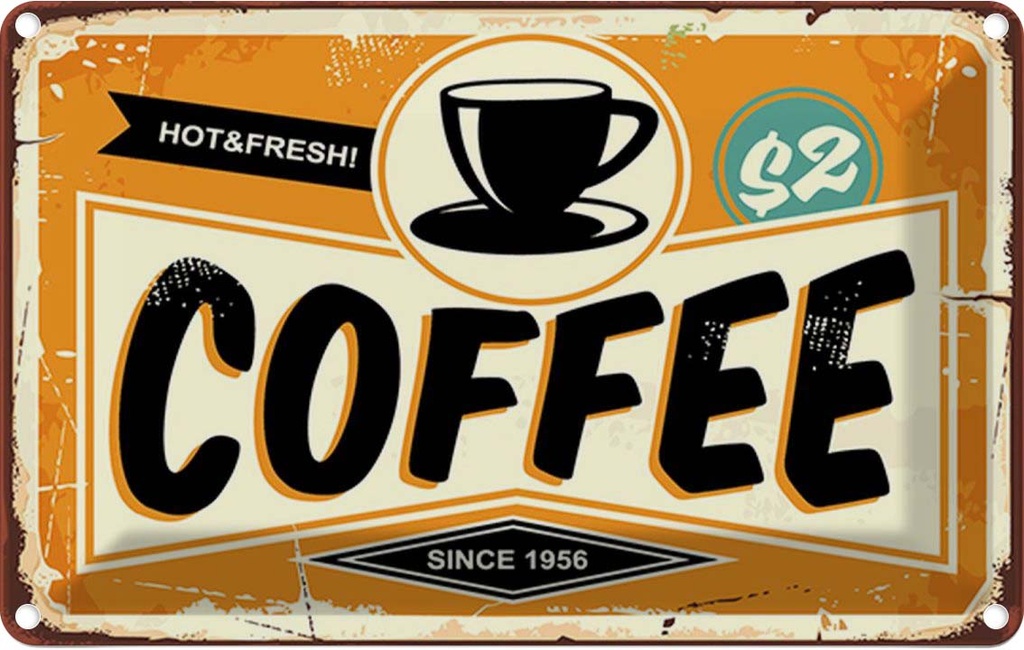 Blechschild 20x30 cm Kaffee hot fresh Coffee Essen Trinken