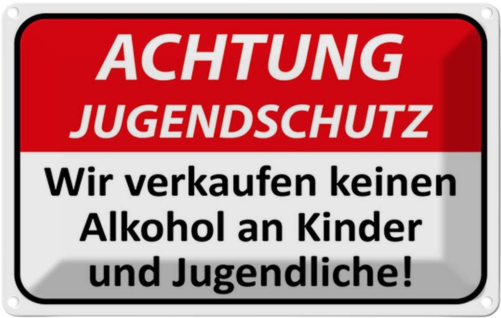 Blechschild 20x30 cm Achtung Jugendschutz Warnschild Hinweisschild Sicherheit Vorsicht