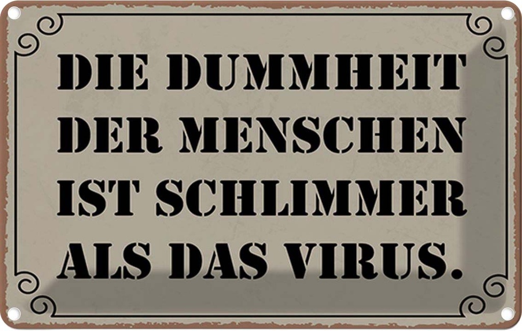 Blechschild 20x30 cm Dummheit schlimmer als Virus Dekoration Spruch Zitat