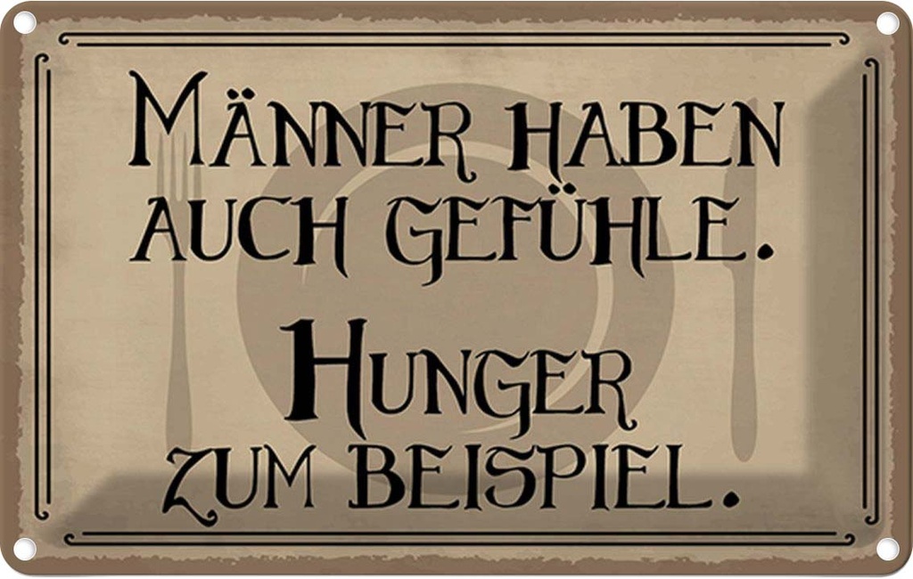 Blechschild 20x30 cm Männer haben auch Gefühle Hunger Spruch Zitat